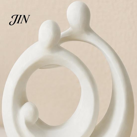 Soft Furnishing Accessories 3D Printed Abstract Holy Family Statue, Minimalist White Circular Embracing Art Sculpture, Modern Matte Ornaments