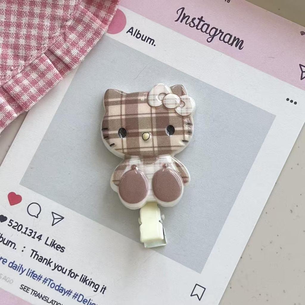 Large Plaid Cartoon Cat Hair Clip - Versatile Japanese Style Bangs Accessory
