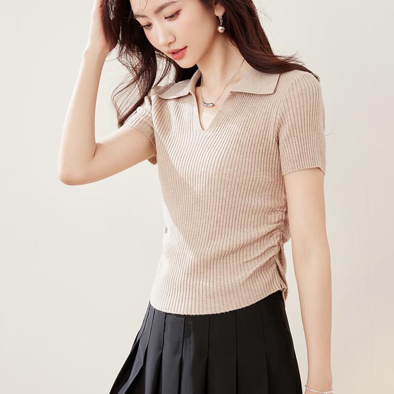 Zuose Ribbed Knit Polo Top with Side Drawstring M хаки