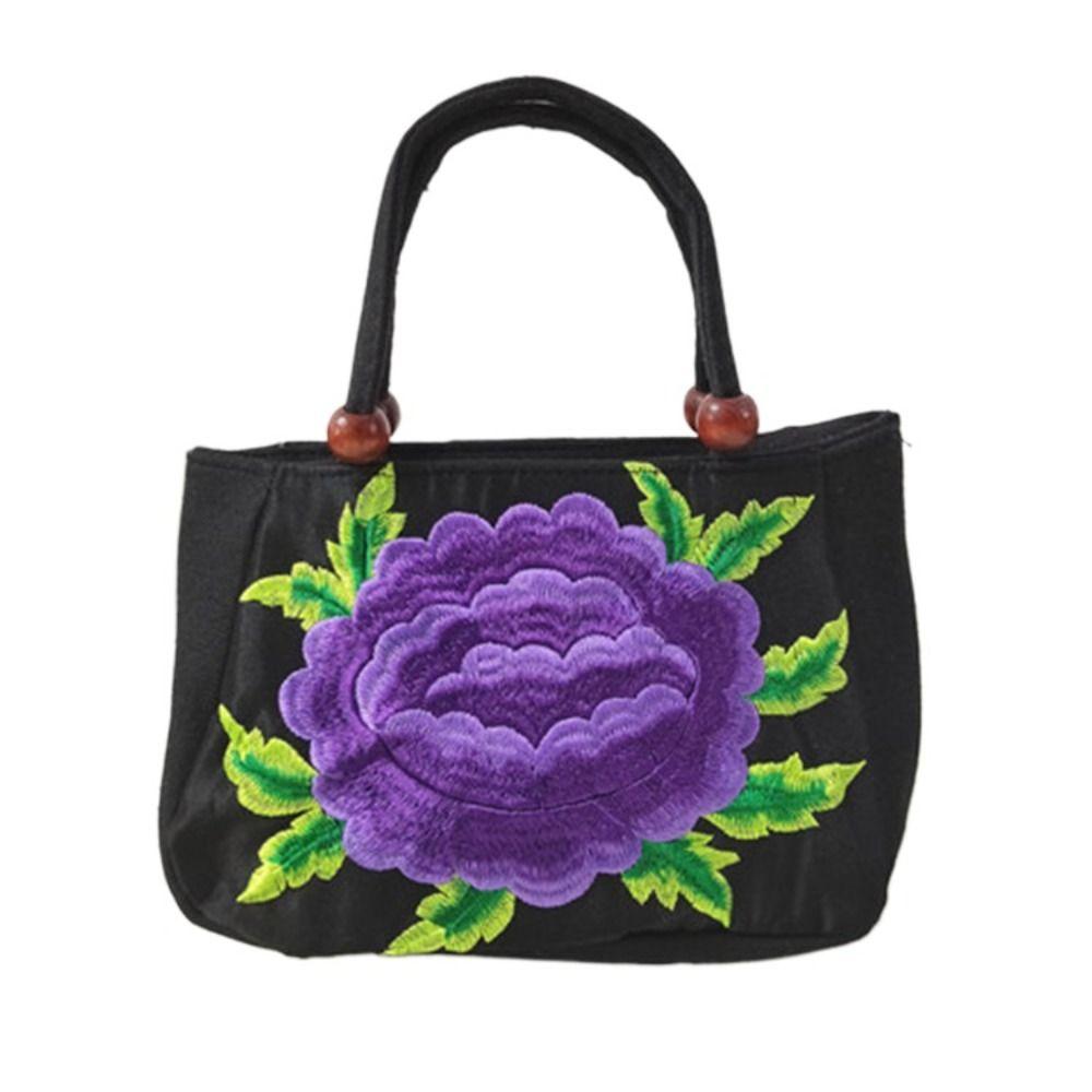 

Сумка-тоут из холста с вышивкой в виде листьев и цветов, с розой, на плечо, в этническом стиле, для дам/девушек E