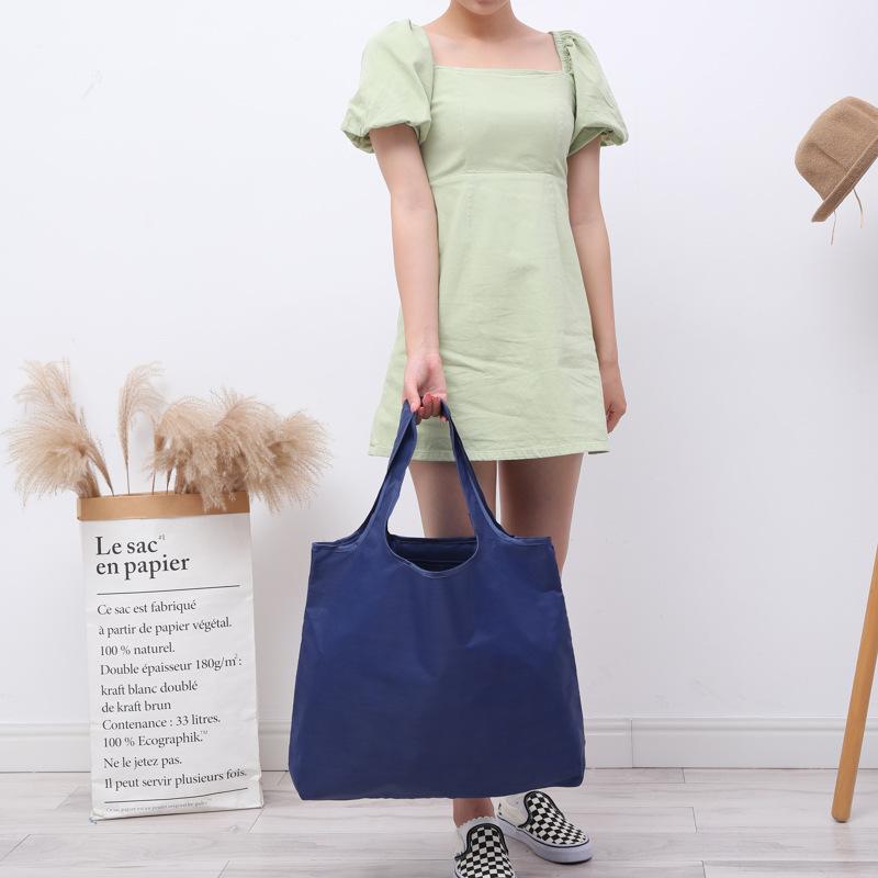 BIG Eco-Friendly Folding Shopping Bag Reusable Portable Shoulder Handbag for Travel Grocery Simple Solid Color Grocery Bag