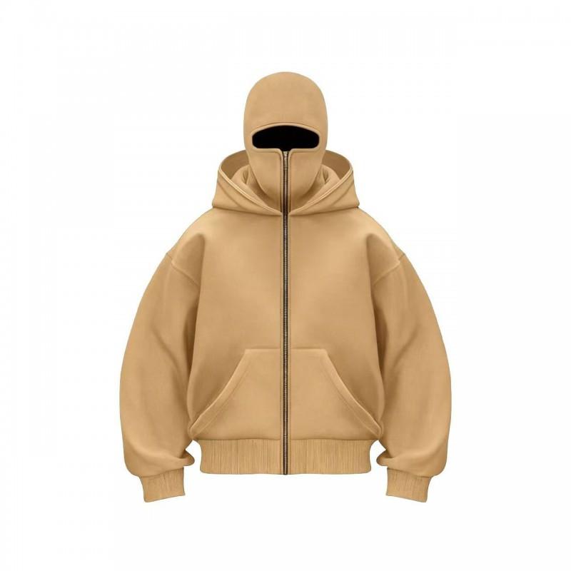 Mens Oversized Hooded Sweatshirt With Double-Layer Hood Fleece-Lined Zip-Up Pullover Fall
