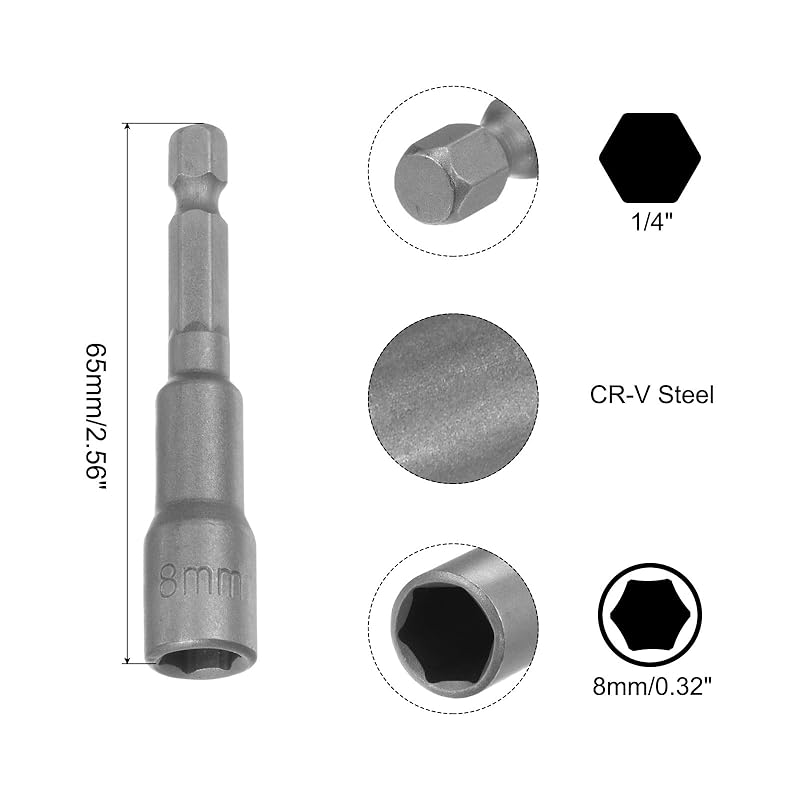 Uxcell 13mm Hex Shank Magnetic Socket Nut Driver – 100mm Long Metal Gray Tool