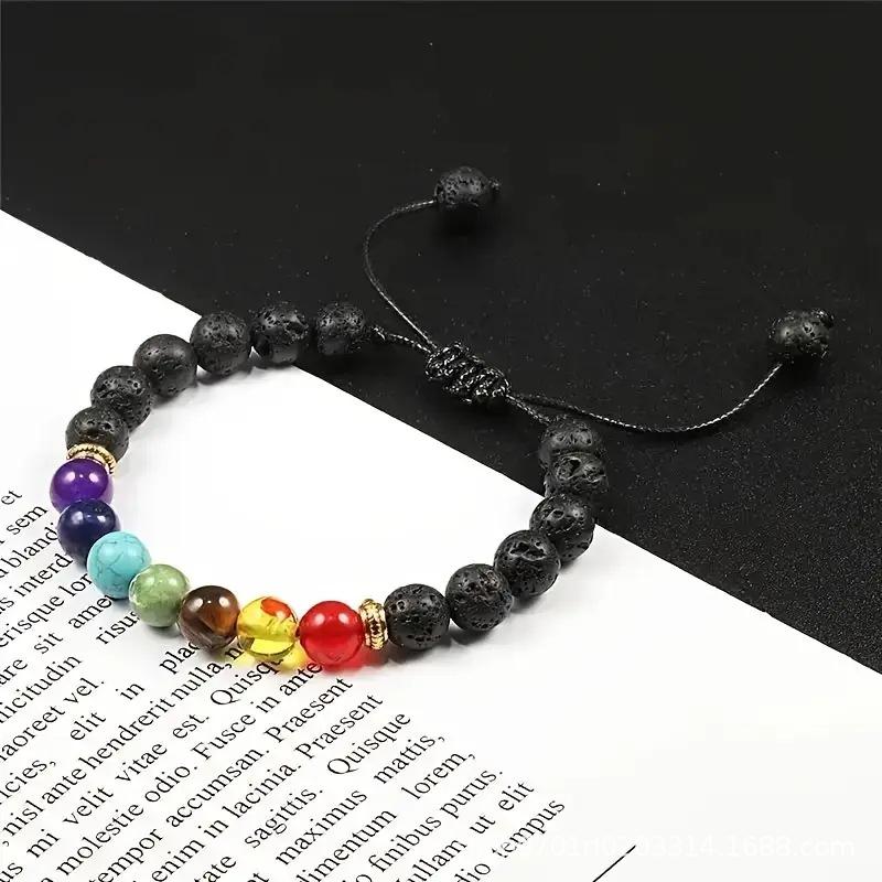 1pc Colorful Volcanic Stone Woven Bracelet Beads for Men and Women, Natural Beads