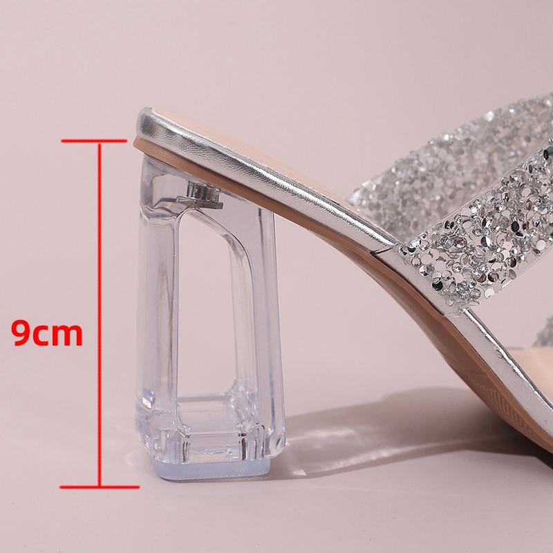 Fashion Double Band Glitter High Heels Sandals Women Gold Silver Party Dress Shoes Woman Summer Open Toe Crystal Heel Sandalias