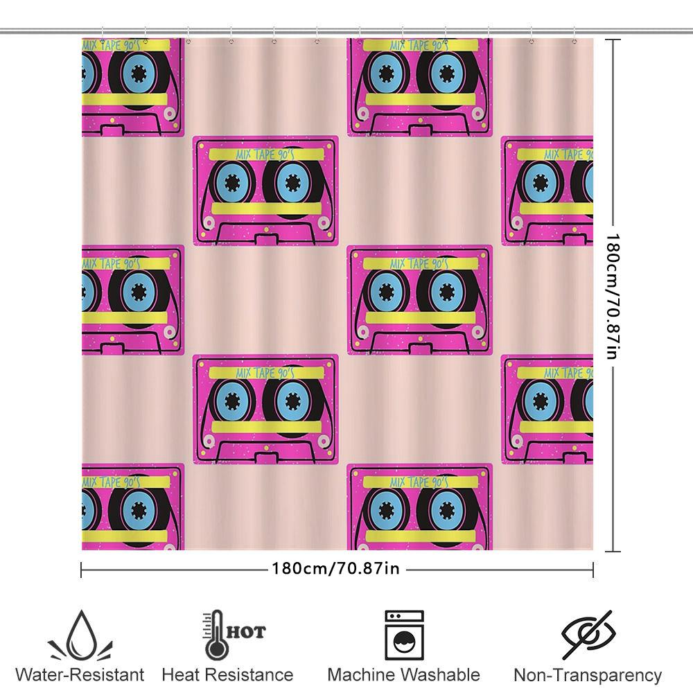Vintage Kassette Duschvorhang Musikliebhaber Geschenk Retro Ästhetik Badezimmer Dekoration Wasserdichtes Stoff Wandteppich Wandbehang Raumteiler