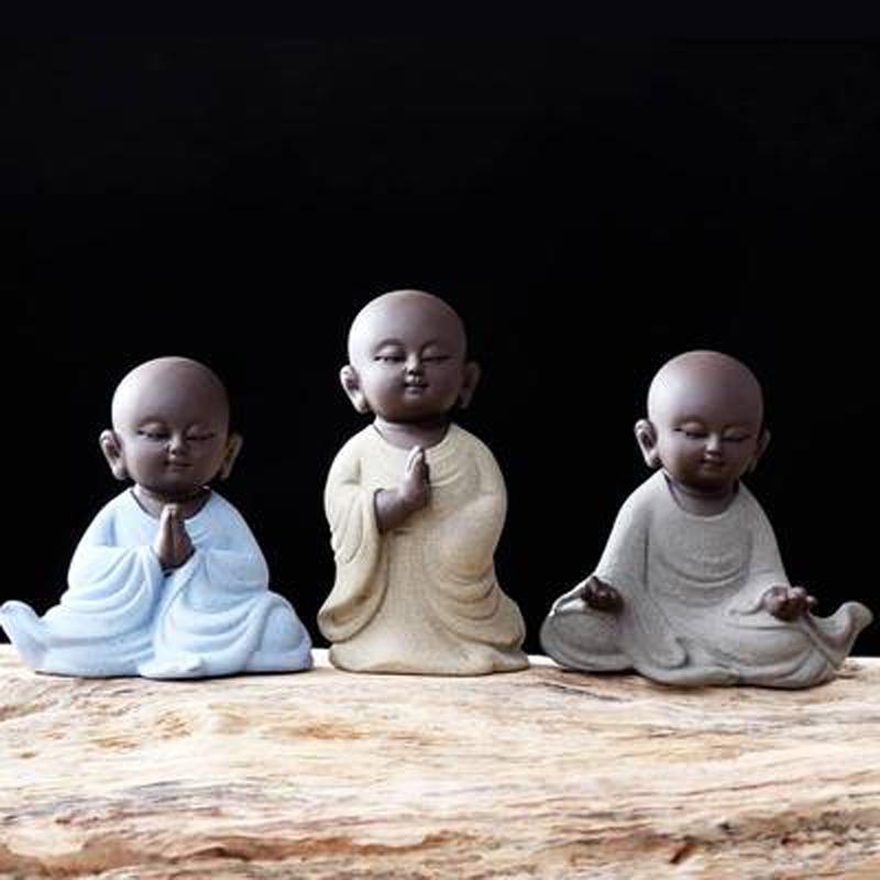 Creative Zen Purple Clay Buddha Statues, Ceramic Little Monk Ornament, Kung Fu Puer Tea Pet, Teaware, Office, Desktop Crafts