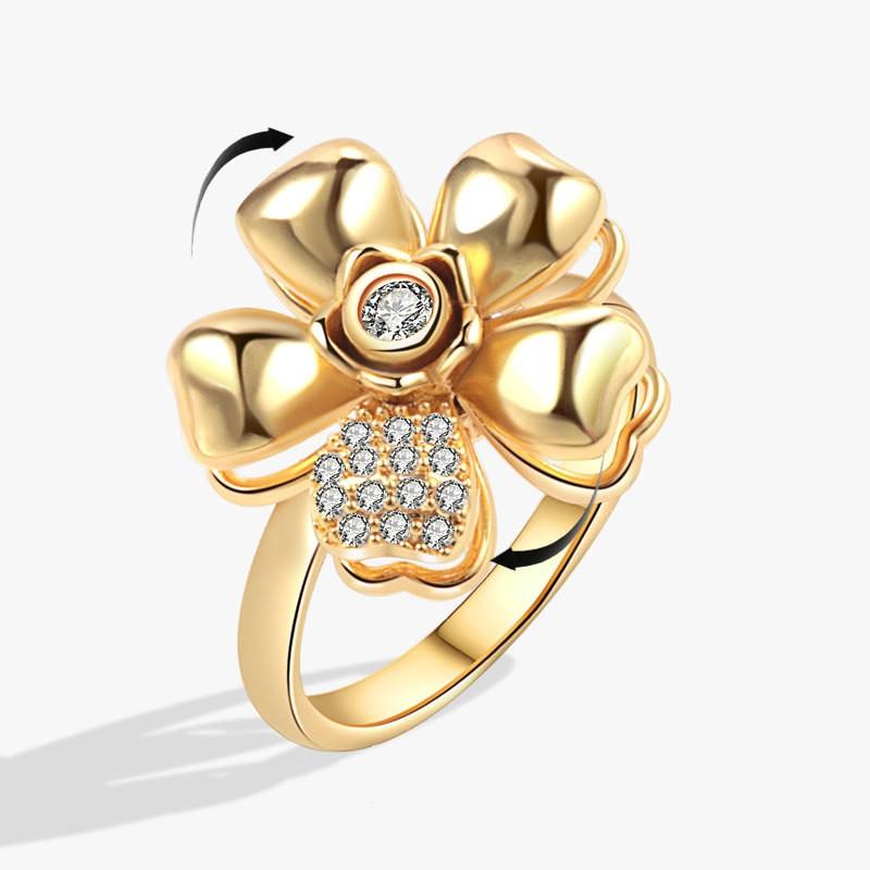 Mote Fidget Spinner Ring Angst for Kvinner Flere Krystall Solsikke Fingerringer Roter Anti Stress Zirkon Bryllupsgave
