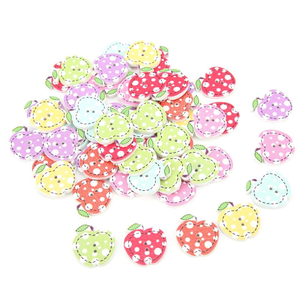 100PCS Sewing Projects Apple Shape Buttons Two Holes Decorative Buttons  For DIY Clothing