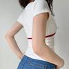 Women's White Red Contrast Bow Deep V Short Sleeve Slim Fit Ribbed T-Shirt