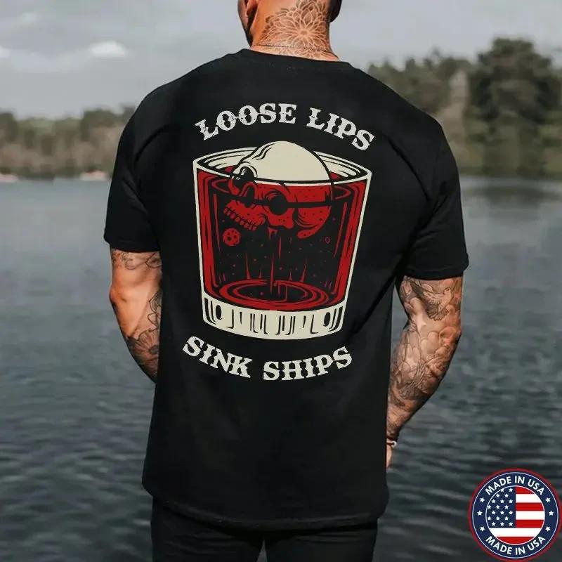 LOOSE LIPS SINK SHIPS Skull Liquor Print Men s Unisex T-Shirt XXXL