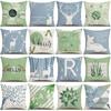 Ins Style Nordic Simple Geometric Abstract Small Fresh Green Plant Elk Linen Print Square Pillowcase