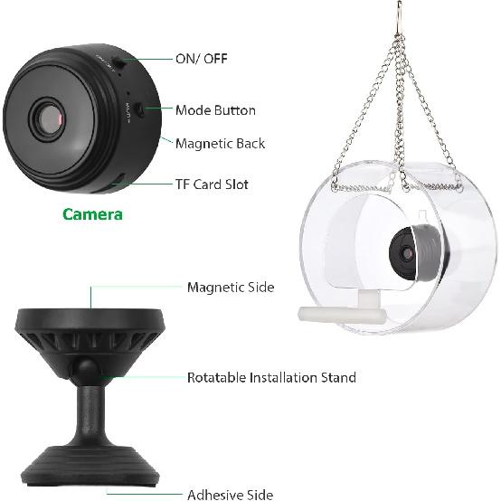 Clear Window Bird Feeder with Suction Cup Ing Chain and Standing Pole Transparent Round Outside Birdhouse for Close Up View Outdoors Wild Birds