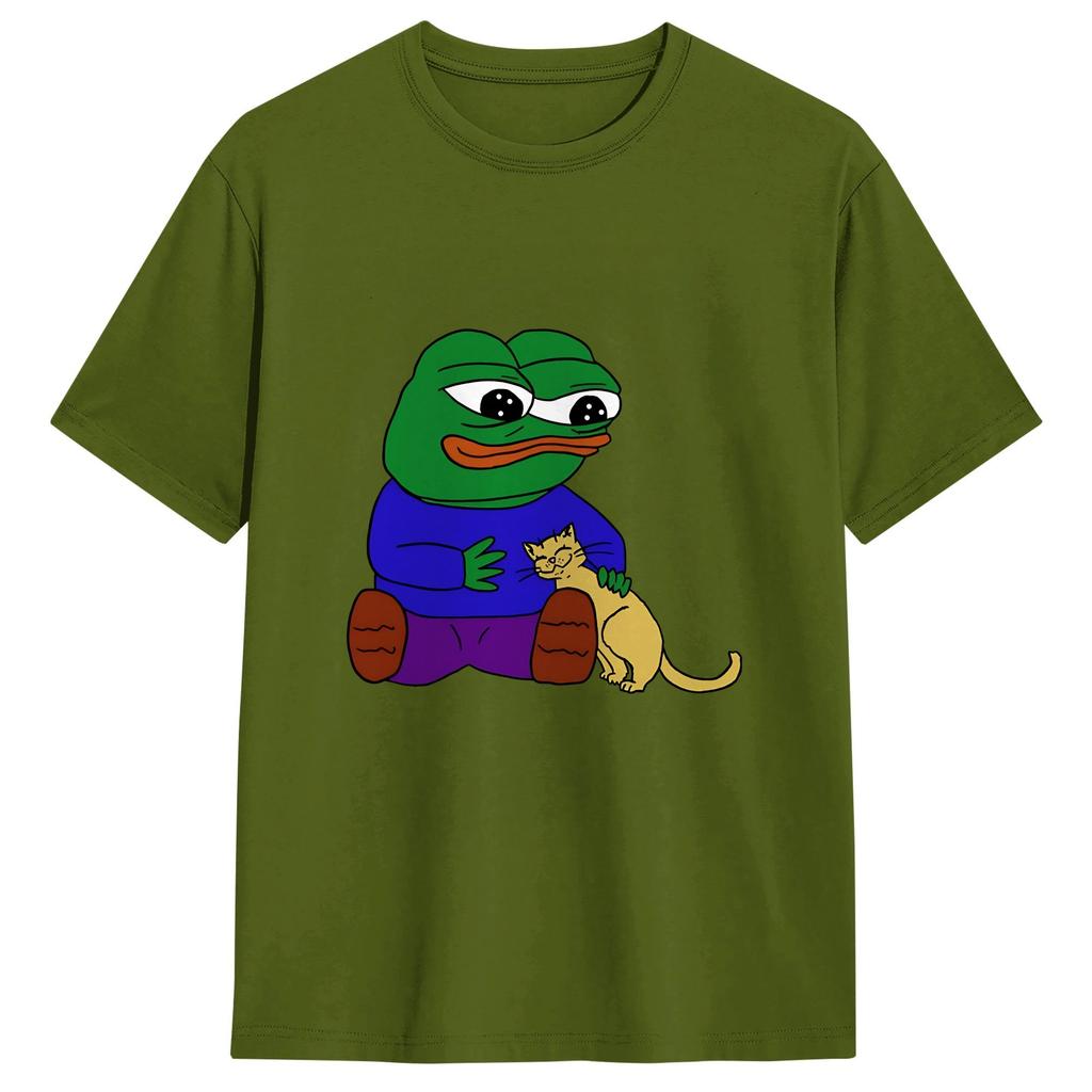 Unisex Tshirt Pepe The Frog Leisure Pure Cotton Tee Shirt Short Sleeve T Shirt Crew Neck Clothes Printed