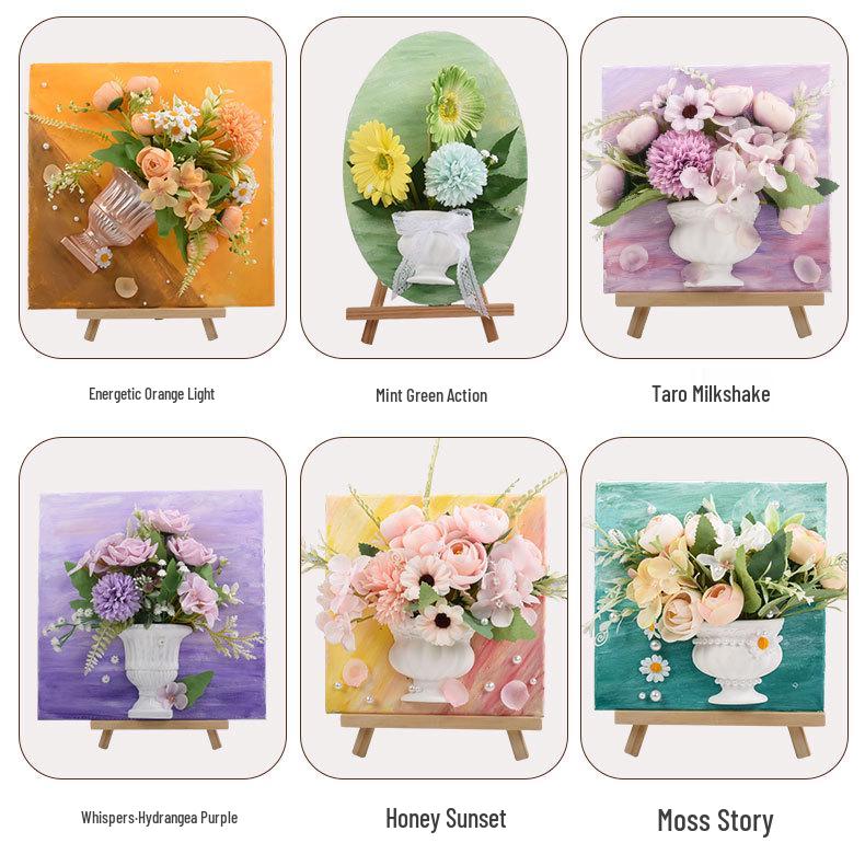 3D French Flower Arrangement DIY Kit: Monet’s Garden Oil Painting with Preserved Flowers & Plaster Ornaments - Ideal for Team Building Activities