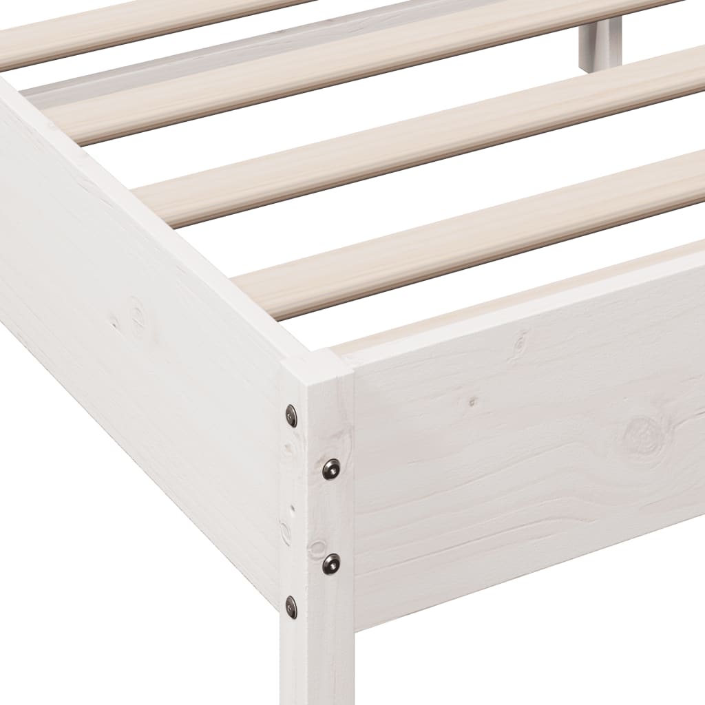 Vidaxl Bed Frame Without Mattress, White, 135X190 Cm, Solid Pine Wood