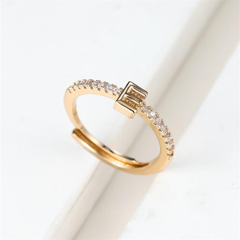 1 ks Zlatá barva 26 anglických písmen CZ Zirkonové otevírací prsteny Nastavitelné prsteny Šperky