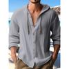 New Fashion Spring-Summer Men Hooded Shirt, Solid Color Cotton-Linen Casual Long-Sleeve Top