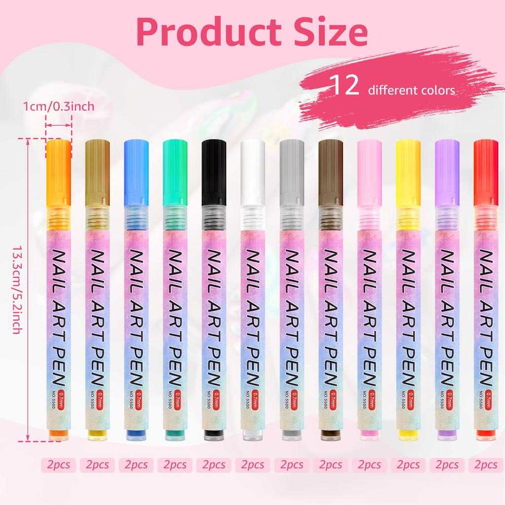 12/24 Pcs Nail Art Pens 12 Colors DIY Nail Art Markers Professional Nail Polish Pen Set Abstract Line Manicure Tools for Women
