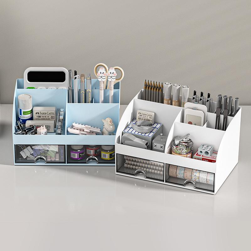 Desktop Transparent Cosmetics Storage Box Desktop Organizer with Drawers Pen Holder Stationary Storage Rack for Office Desks