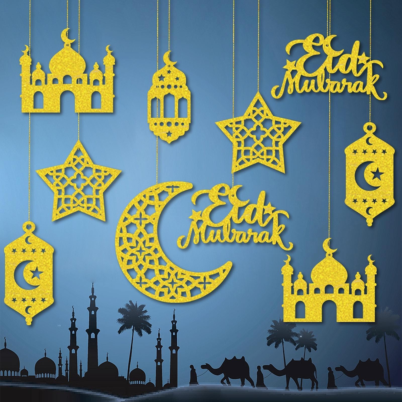 

12x Ramadan Hanging Ornaments Rustic Eid Mubarak Pendants for Wall Tree Door