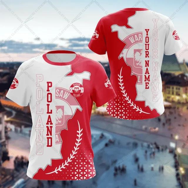 Odznak polské vlajky Warrior Camouflage 3D tištěný Pánské Crew Neck Krátký rukáv Oversized Volné Módní tričko Sportovní Rychleschnoucí