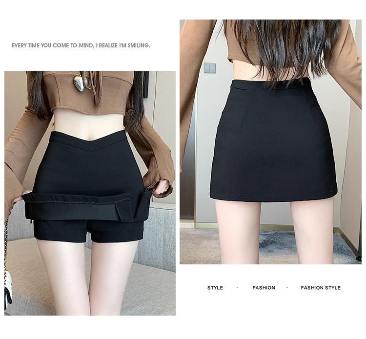 Spring/Summer 2024 Black A-line High Waist Stretch Slimming Midi Skirt with Slit - Hot Girl Edition