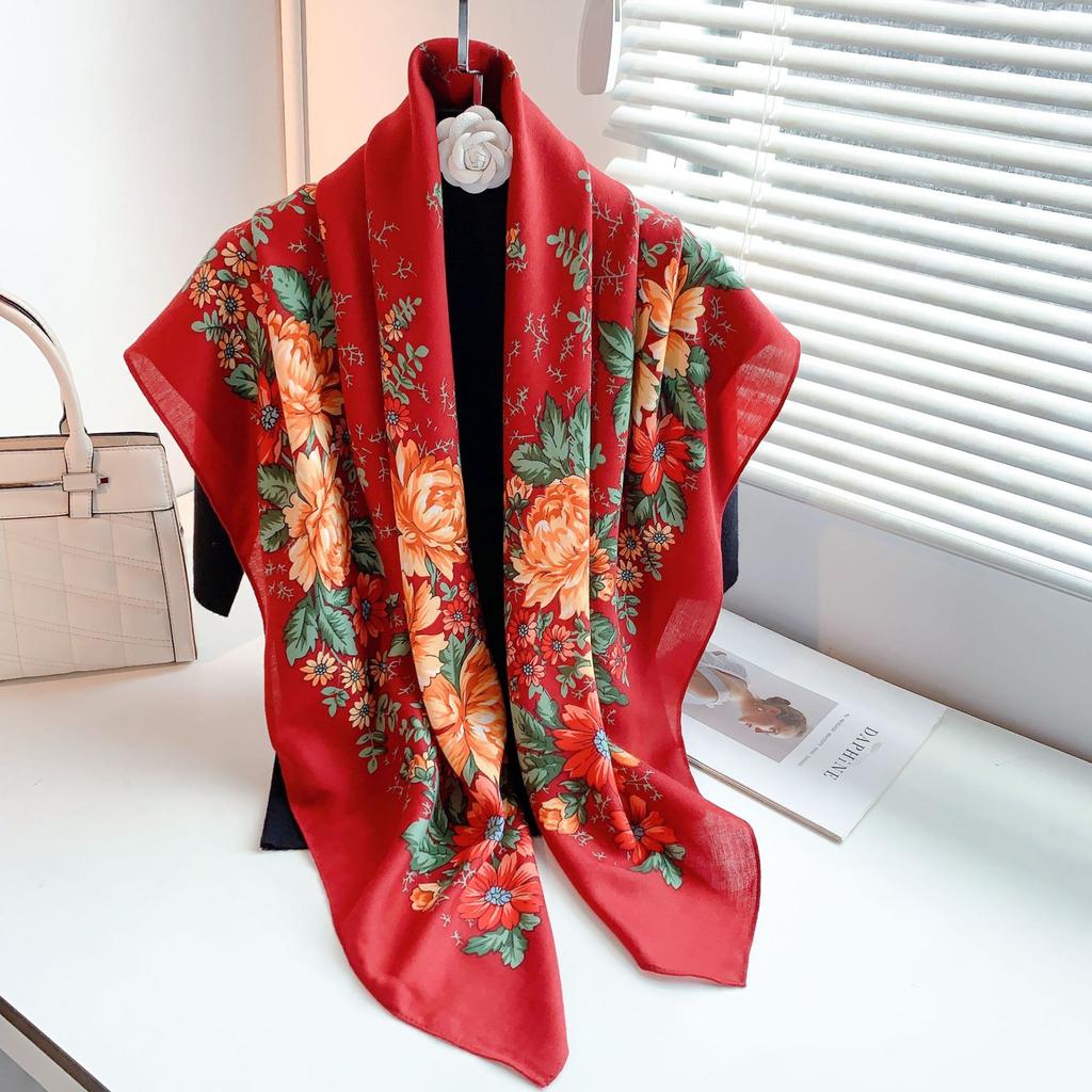 20252025 winter new fashion flower shawl office with warm velvet scarf decorative bag headscarf women