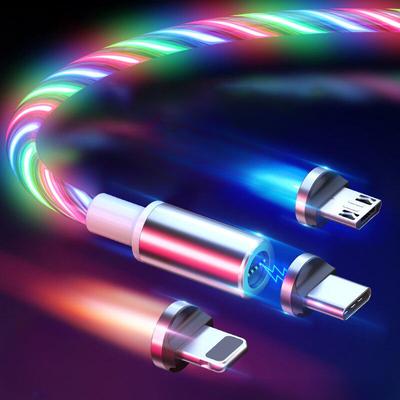Cavo micro USB USB C a LED con luce che scorre magnetica per Samsung Tipo C Cavo di ricarica Cavo di ricarica con magnete da 1 M Cavo di tipo C