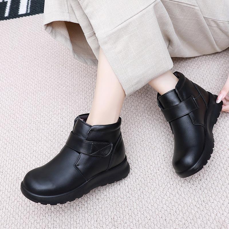 Winter Thickened Fleece Ankle Boots, Round-toed Shoes, Soft-soled Cotton Shoes