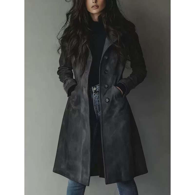 Damen Wildleder Trenchcoat - Europäische und Amerikanische Einfarbige Mode für Frühling und Herbst
