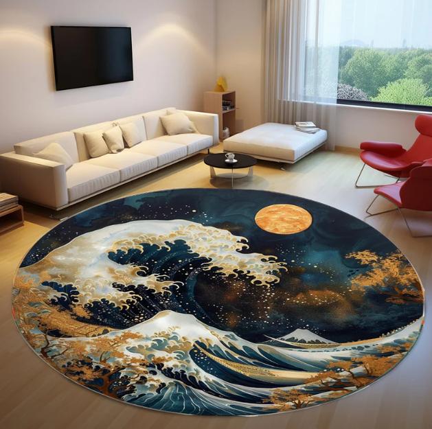 

A Circular Carpet with An Ocean Mdecorative Carpet Designed with Marine Creatures for Anti Slip Living Room and Bedroom Carpets 80cm x 80cm