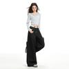 Women's High Waist Wide Leg Jeans American Vintage Non Stretch Black Denim Trousers Floor Length Casual Pants