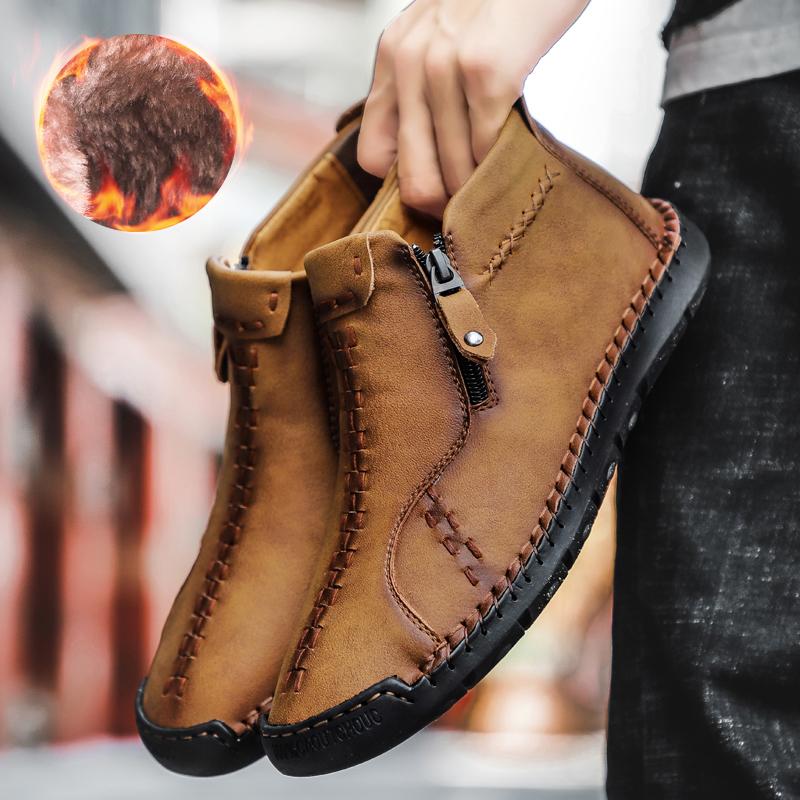 Mens Large Size Handmade Genuine Leather Men Boots Comfortable Ankle Boots for Men Casual Shoes Autumn Winter Men Shoes