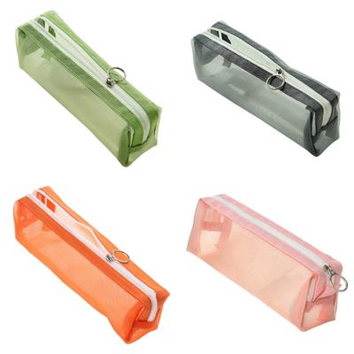 Cute Transparent Pencil for Case Mesh Makeup Storage Holder Pouch Solid Color for Travel Cosmetics Stationery Small Craf