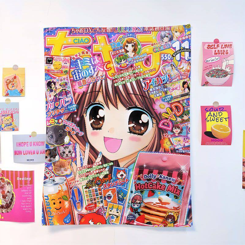 Vintage Japanese High Saturation Magazine Poster Tapestry Wall Decor for Dormitory Bedroom Headboard Artistic Home Decor