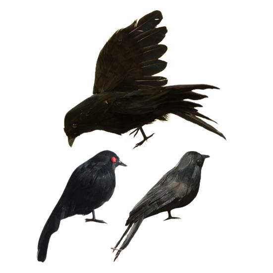 Halloween Crow Realistic Looking Super Soft Feather Black Feathered Crow Halloween Decor for Home