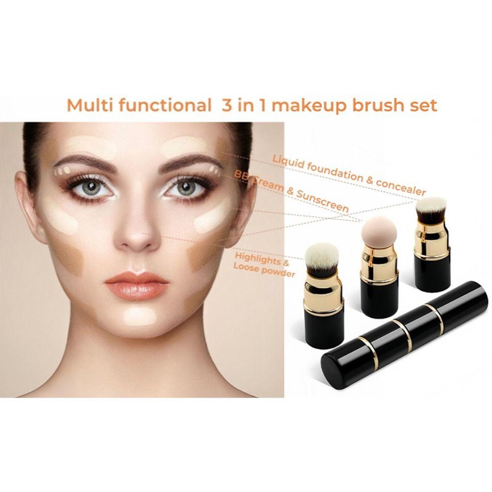 3-in-1 Mini Makeup Brush Set Detachable Powder Brush Reusable Foundation Brush  Makeup Application