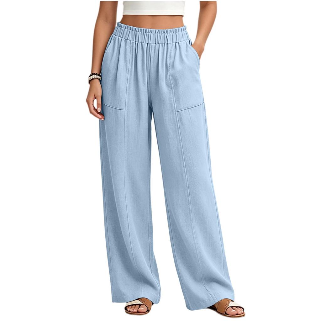 Женские модные повседневные брюки с высокой талией, эластичным поясом, свободного кроя, с карманами, Цвет