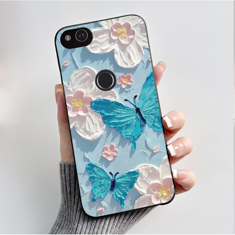 Für Google Pixel 2 Hülle Weicher Schwarzer Silikon-Stoßfänger Schmetterling Handyhülle für Googe Pixel2 2XL Pixel2XL 2 XL Hüllen Fundas Coque