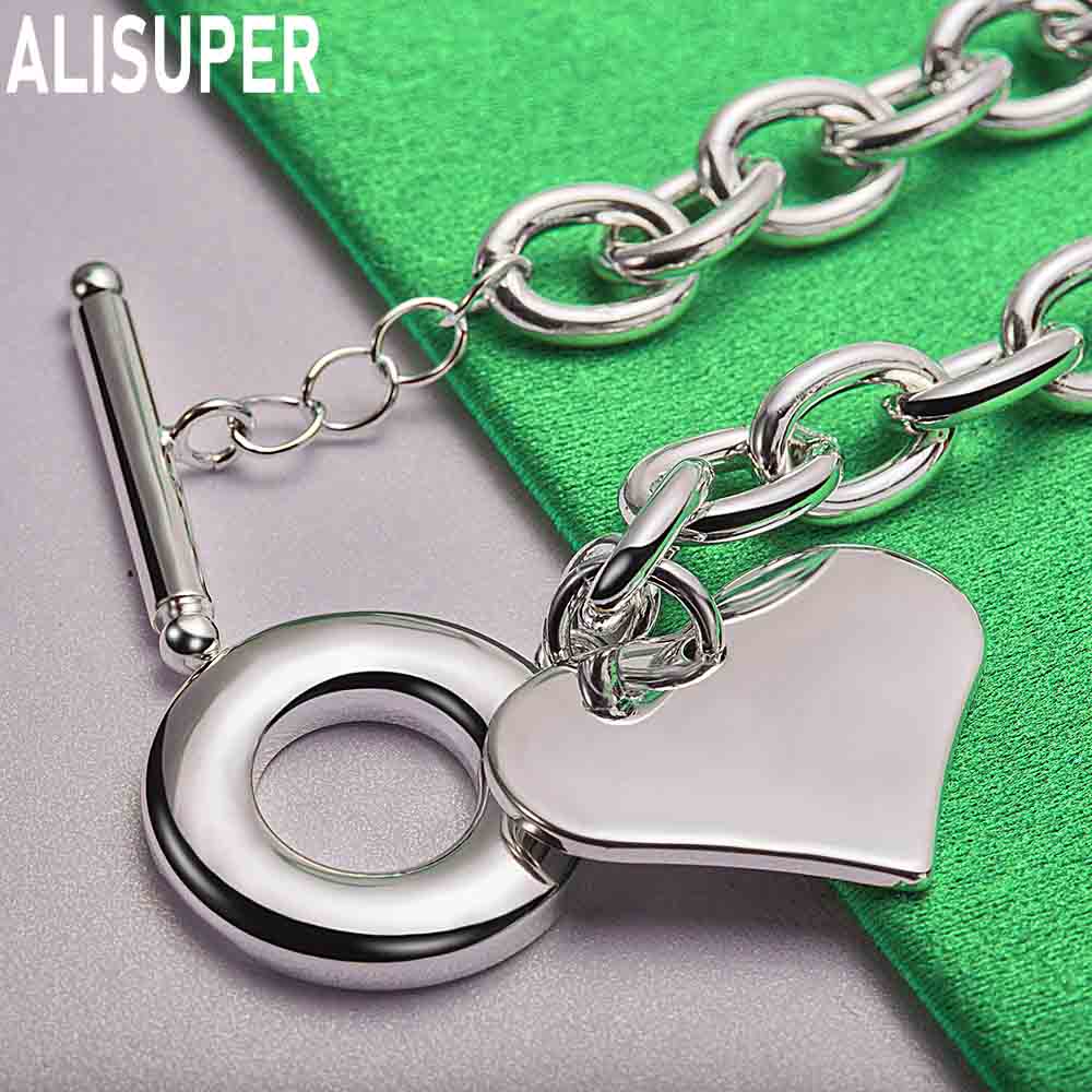 925 Sterling Silver Simple Heart Side Chain Beautiful Bracelet Gift Jewelry