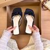 2025 Summer New Versatile Square Head Nude Rhinestones with Low Heels Cool Slippers Thin Heels Half Slippers Outer Wear Women