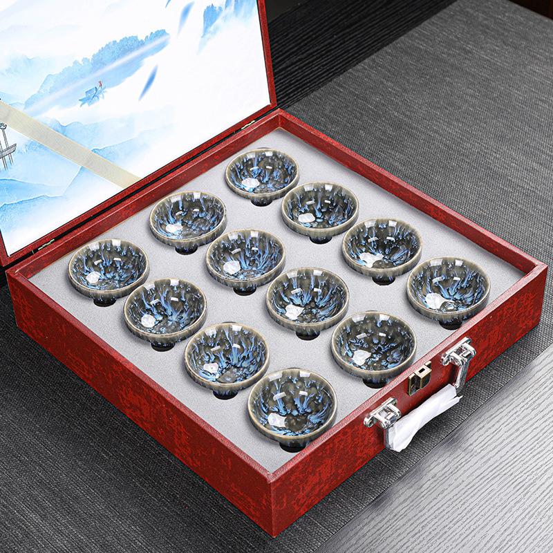 Kiln Change Jian Zhan Ceramic Kung Fu Tea Set Tea Cup Set Small Tea Bowl Tasting Cup Tea Cup Colorful12For home use and gift giv