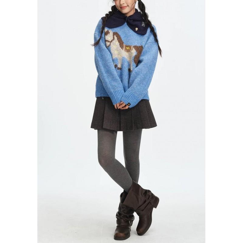 Womens Vintage Fair Isle Knit Sweater Casual Crewneck Pullover Loose Fit Long Sleeve Basic Style