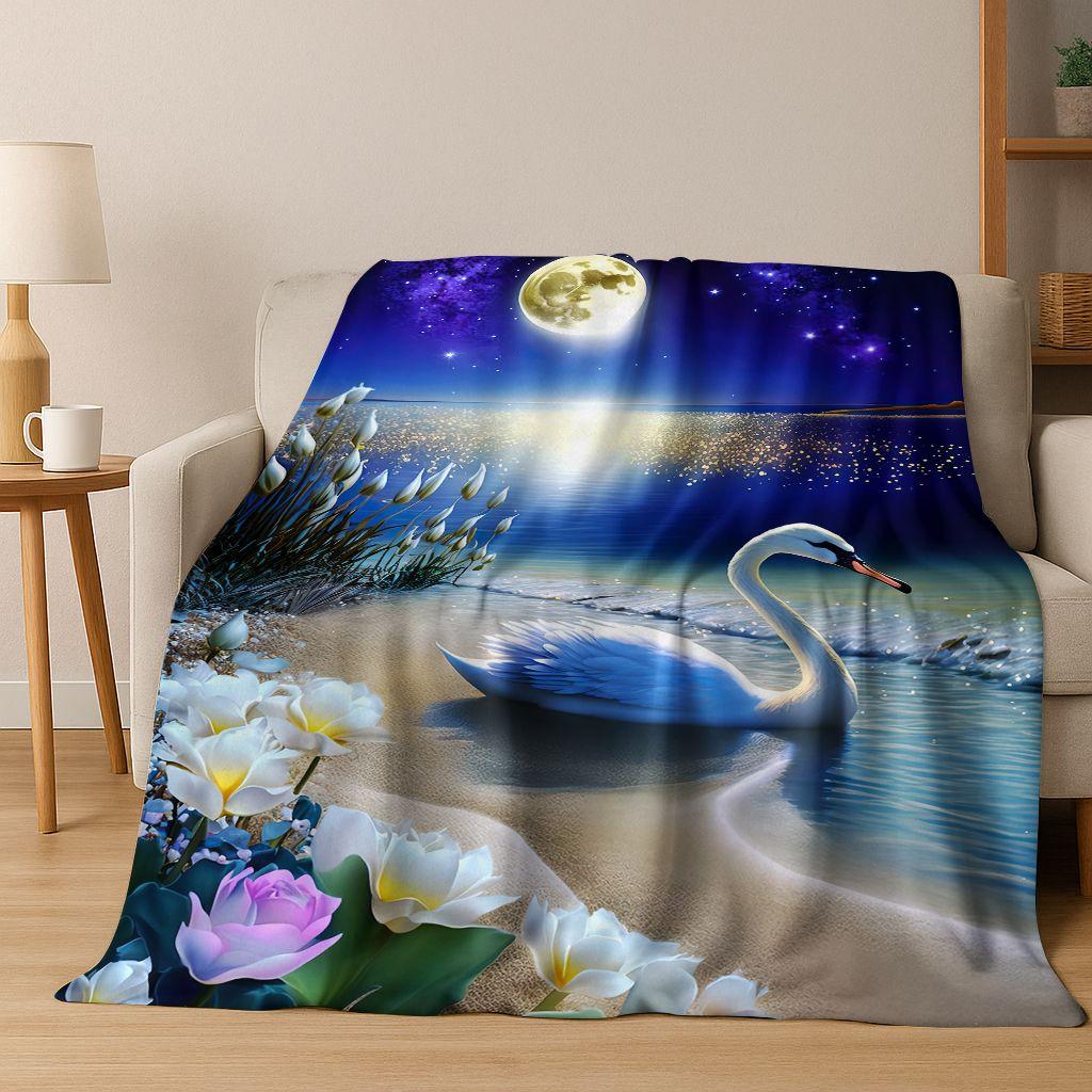 Dream Love Swan Art Cartoon Flannel Blanket,Cozy Soft Throw Blanket for Home Bedroom Bed Sofa Picnic Office Cover Gift Kids