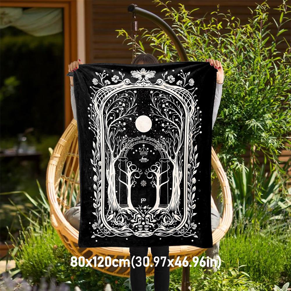 1pc moon, trees, gate  - Throw Blanket, Soft, Flannel Blankets, Living Room,  All Seasons Use-1021152 80x120cm