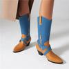 FOREADA Women Mid Calf Boots Pointed Toe Thick Mid Heels Zipper Buckle Mixed Colors Western Cowboy Boots Ladies Shoes Winter 43