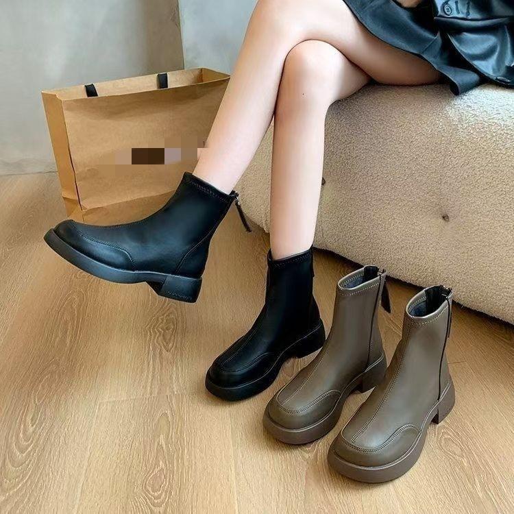 British style retro Martin boots autumn and winter new velvet short boots thick-soled elastic thin boots