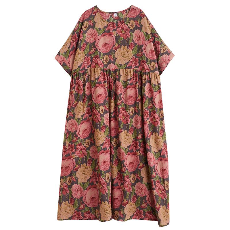 Kurzarm-Übergröße, Vintage-Kleid mit Blumenmuster, neu in Kleidern für Damen, lässig, locker, Maxi, lang, Sommerkleid