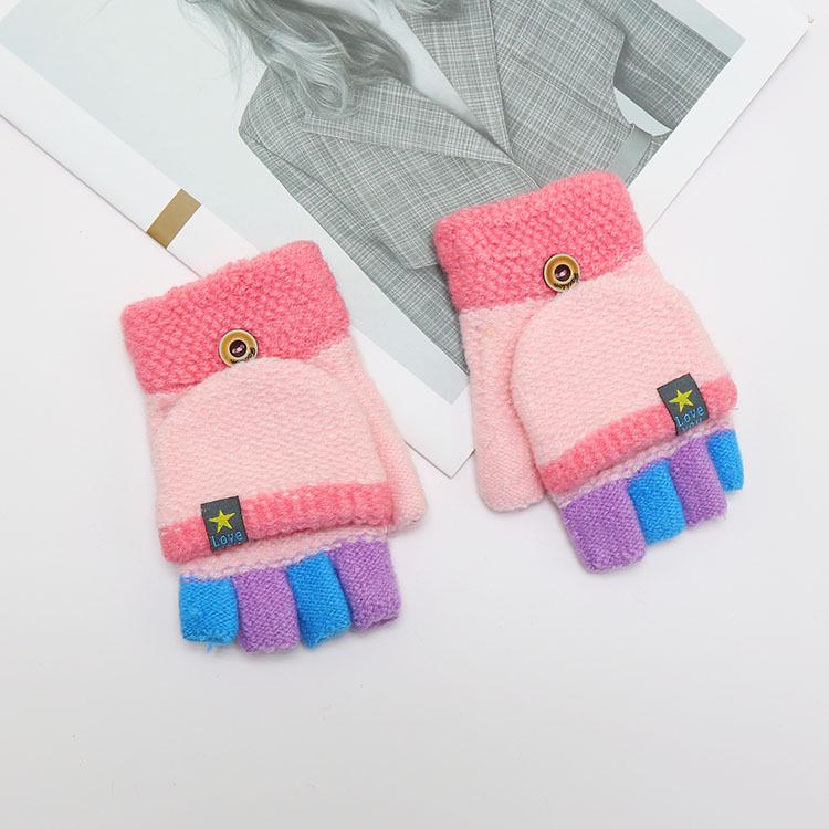 Children's Winter Wool Flip-Top Gloves - Warm, Cartoon Design for Elementary Boys & Girls